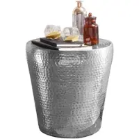 KADIMA DESIGN Beistelltisch 41x41x41cm Aluminium Silber Dekotisch orientalisch rund, Kleiner Hammerschlag Abstelltisch, Designer Ablagetisch Metall modern,
