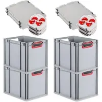 Proregal Spar Set 4x Eurobox Nextgen Color Mit Auflagedeckel & Schiebeschnappverschlüsse HxBxT 32 x 30 x 40 cm Griffe Rot Offen Glatter Boden