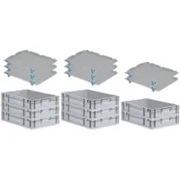 Proregal SuperSparSet 8x Eurobox NextGen Grip mit Auflagedeckel & 4 blauen Verschlüssen, HxBxT 12x40x60cm, 23L, Grau, Griffe zu, Eurobehälter