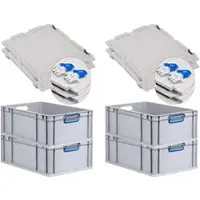 Proregal 4x Eurobox NextGen Color mit Scharnierdeckel & Verschlüssen | HxBxT 22x40x60cm | 44 Liter | Griffe blau offen | Verstärkter Boden