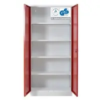 Proregal Stahlschrank BEE mit 5 lackierten Fachböden | HxBxT 195x92x42cm | Weiß-Rot | Werkstattschrank Werkzeugschrank Aktenschrank Universalschrank