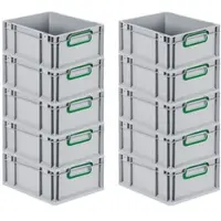 Proregal 10x Eurobox NextGen Color | HxBxT 17x30x40cm | 16 Liter | Griffe grün geschlossen | Glatter Boden | Eurobehälter