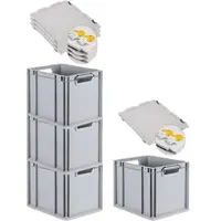Proregal 4x Eurobox NextGen Grip mit Scharnierdeckel & gelben Verschlüssen | HxBxT 32x30x40cm | 30 Liter | Griffe offen | Glatter Boden