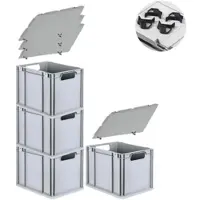 Proregal Spar Set 4x Eurobox Nextgen Economy Mit Auflagedeckel & 4x Schiebeschnappverschlüsse Schwarz Griffe Offen HxBxT 32 x 30 x 40 cm 30 Liter