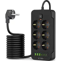 Tech-Protect PC6X6 Steckdosenleiste USB-A/C 200cm Schwarz