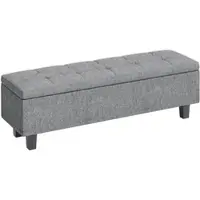 OKWISH Sitzbank mit Stauraum 138x40x45 cm Dunkelgrau Leinenoptik gepolstert mit Klappdeckel und Holzbeinen, modern getuftetes Design