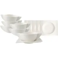 Villeroy & Boch Tasse "Suppentassen mit Untertassen NewWave 450 ml 6er Set weiß", weiß, B:15cm H:9,6cm, Porzellan, Trinkgefäße, Tasse, Spülmaschinengeeignet, Mikrowellengeeignet