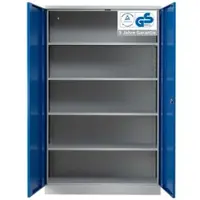 Proregal Stahlschrank Bee 9 Fachböden HxBxT 195 x 120 x 42 cm Pulverbeschichtetes Fachbodenmaterial Grau & Blau