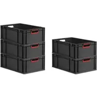 Proregal SparSet 5x Eurobox Nextgen Color HxBxT 22x40x60cm 44 Liter Griffe Rot Offen Schwarz Eurobehälter Transportbox Transportbehälter