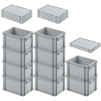 Proregal SuperSparSet 10 x Eurobehälter Mit Geschlossenem Griff und Scharnierdeckel HxBxT 23,5 x 30 x 40 cm 22 Liter Grau Eurobox Transportbox
