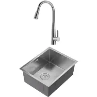 Vente-unique Set Spülbecken 55 x 45 cm SOELA + Armatur RONA mit abnehmbarem Auslauf aus Edelstahl - Grau & Chromfarben