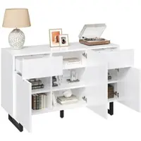 MODFU Sideboard 120x41x75 cm Weiß mit Schubladen Türen offenen Fächern verstellbaren Einlegeböden Metallbeinen modernes Design für Küche Esszimmer