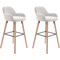 Vente-unique Barhocker 2er-Set - Stoff & Buchenholz - Cremefarben - ELEANA