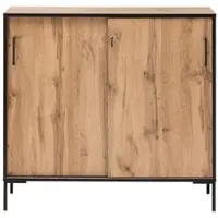 Proregal Schiebetürenschrank Panda HxBxT 96 x 100 x 41 cm 2 Fächern & 2 Schiebetüren Eiche