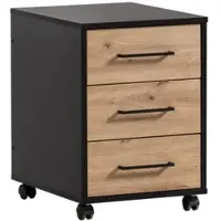 MÖBELPARTNER Rollcontainer Raven | HxBxT 57x40x50cm | 3 Schubladen | Eiche/Schwarz | Büroschrank von PROREGAL