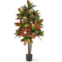Costway Kunstpflanze Palmenbaum mit Bunten Blättern Rot&Grün 150cm