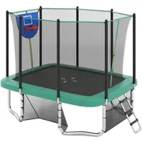Costway Trampolin rechteckig, 3 in 1 Kindertrampolin mit Leiter, Basketballkorb, Fußballtor, Sicherheitsnetz & Metallrahmen, Gartentrampolin, Grün