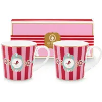 Pip studio Tasse Home Mugs Large Love Birds Medallion Stripes Red-Pink (2er Set)