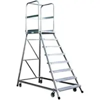 Iller-Leiter Iller Podestleiter Fahrbar mit Gefederten Lenkrollen Aluminium 5 Stufen