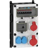 BALS Variabox L med CEE 16/32A og Dansk stikkontakt. Plastik kapsling, til v?gmontering. Ledning monteret og klar til installation, IP44