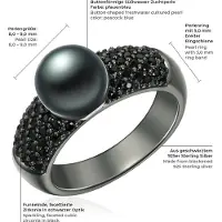 Valero Pearls Ring - Sterling Silber Perlen-Ring Zirkonia Süßwasser-Zuc - Gr. 64 - in Schwarz - für Damen