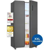 Exquisit Side-by-Side Kühlschrank mit Gefrierteil, 442 Liter, 10 Ablagen, No-Frost, LED-Anzeige, 91 cm Breite, SBS546-040E anthrazit