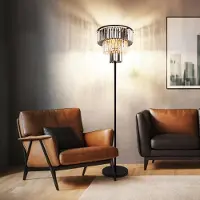 Globo Lighting LED Stehleuchte, schwarz matt, Glaskristalle, rauch klar, H 160 cm