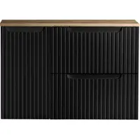 En.casa Waschtisch 'Skelbolu' mit 1 Tür und 2 Schubladen gerillt 80 x 60 x 40 cm Schwarz / Eichenoptik