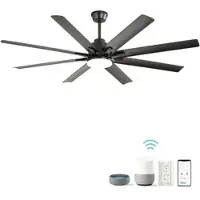 OKWISH Smart Deckenventilator 36x168x168 cm Schwarz mit 18W dimmbarem LED Licht App Sprachsteuerung Timer leiser DC Motor reversibel