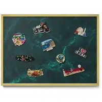 Tulup Magnettafel Reisemagnete Magnetboard Flaschengrüner Marmor 70x50 cm Magnetpinnwand Metall für Urlaubsmagnete Goldrahmen