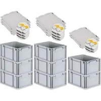 Proregal SuperSparSet 8x Eurobox NextGen Economy mit Scharnierdeckel & gelben Verschlüssen, Griffe zu, HxBxT 22x30x40cm, 20L, Eurobehälter, Box