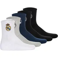 Real Madrid Kinder Socken, 5er Pack - Tennis Embroidery Socks, Emblem-Logo gestickt, Baumwollmischung, einfarbig