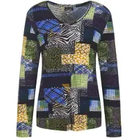Goldner Langarmshirt "Kurzgröße Langarm Viskose-Shirt mit V-Ausschnitt" Patch-Print