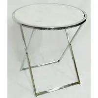 Casa Padrino Luxus Beistelltisch Silber / Weiß Ø 75 x H. 76 cm - Runder Edelstahl Tisch mit Marmorplatte