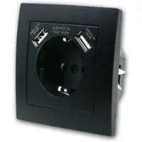 McPower FLAIR Schutzkontakt Steckdose 2xUSB A Schwarz mit Rahmen