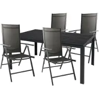 Mojawo 5tlg Gartenmöbel Set Alu Anthrazit Non-Wood Schwarz 160x90cm + 4 Hochlehner mit Textilen