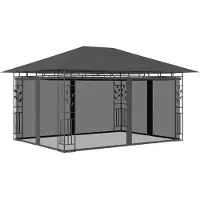 vidaXL "Winterschlussverkauf "Garten-Pavillon Wasserdicht Design - Pop-Up-Partyzelt/ Festzelt - mit Moskitonetz & LED-Lichterkette 4x3x2,73m Anthrazit NeuMöbel 1325319