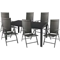 Mojawo 7tlg Gartenmöbel Set Alu Anthrazit Non-Wood Schwarz 160x90cm + 6 Hochlehner mit Textilen