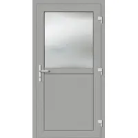 Haustuerenland.de RC2 Nebeneingangstür Aluminium "PAULA-G" 69 mm Weißaluminium RAL 9006 beidseitig außen öffnend DIN rechts