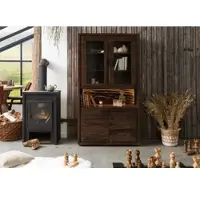 MASSIVMOEBEL24.DE Vitrine Akazie 98x40x180 dunkelbraun lackiert BARK #209