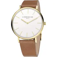 Liebeskind berlin Damen Armbanduhr 38 mm Quarz mit Edelstahlgehäuse & braunem Lederarmband, IP Gold, 5 ATM wasserdicht, Mineralglas, Wechselband