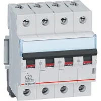 Legrand 403563 TX3 Leitungsschutzschalter C-Charakteristik, 20A, 4-polig, 6kA, 400VAC, 4TE