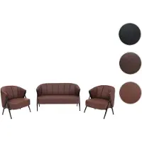 Mendler Wohnzimmer-Set HWC-P30, 2er-Sofa 2x Sessel, Vintage Retro Industrial Metall Kunstleder rostrot