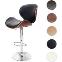 Mendler Barhocker Foxrock, Barstuhl, Holz Bugholz Retro-Design Walnuss-Optik, Kunstleder schwarz