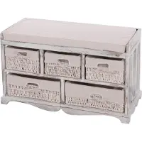 Mendler Kommode und Sitzbank mit 5 Schubladen, 45x77x36cm, Shabby-Look, Vintage ~ weiß