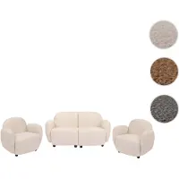 Mendler Wohnzimmer-Set HWC-P33, 2er-Sofa 2x Sessel, Stoff/Textil Chenille (330 g/m²) creme