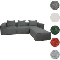 Mendler L-Sofa HWC-O54, Lounge-Couch mit Ottomane, erweiterbar modular rechts/links, Stoff/Textil 63x270x190cm dunkelgrau