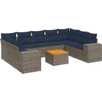 vidaXL 10-teiliges Gartensofa-Set mit Kissen, grau, Polyrattan