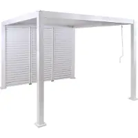 Mendler Pergola MCW-P65 mit 3x Lamellenwand, Terrassenüberdachung Garten Lamellen-Pavillon, 10cm-Alu-Gestell 3x3m weiß