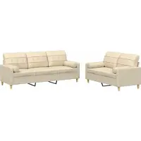 vidaXL 2-tlg. Sofagarnitur mit Kissen Creme Stoff